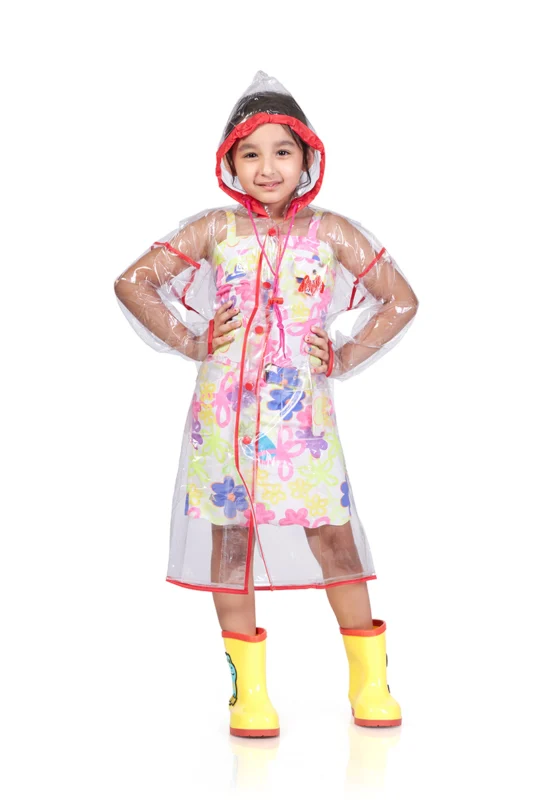 12K. CLEAR PVC With Piping (Bag) Kids Raincoat