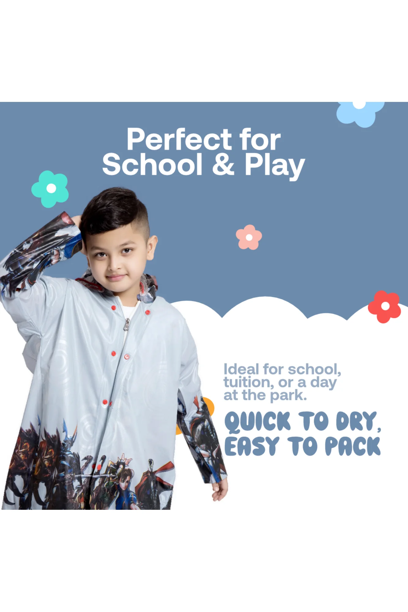 10K SUPREME Printed PVC ( Zip & Pleat ) Kids Raincoat - Image 34