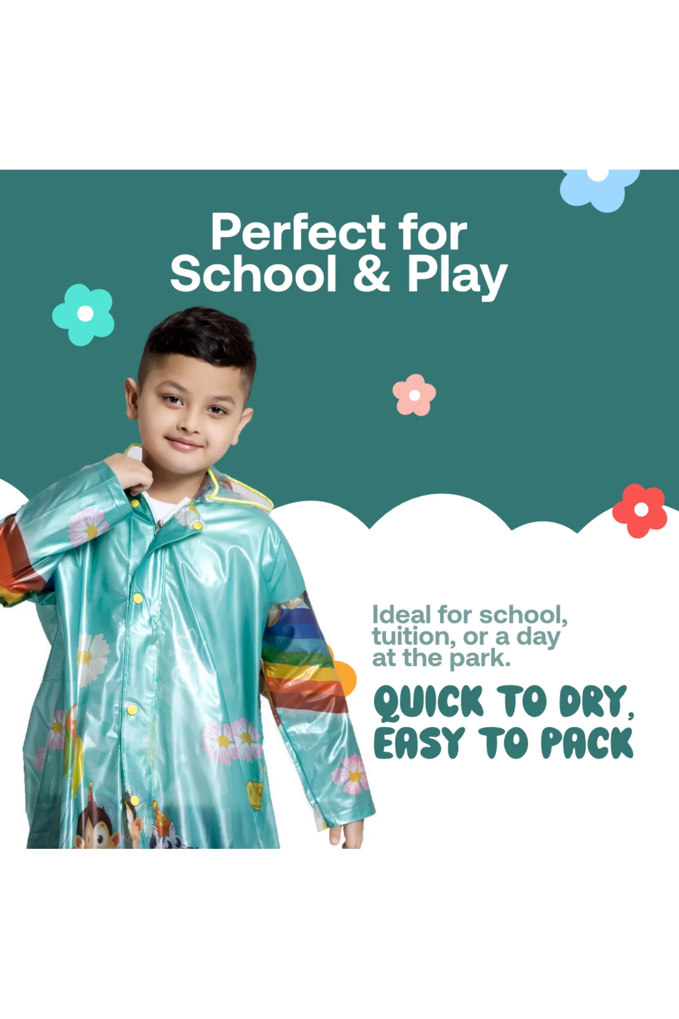 10K SUPREME Printed PVC ( Zip & Pleat ) Kids Raincoat - Image 38