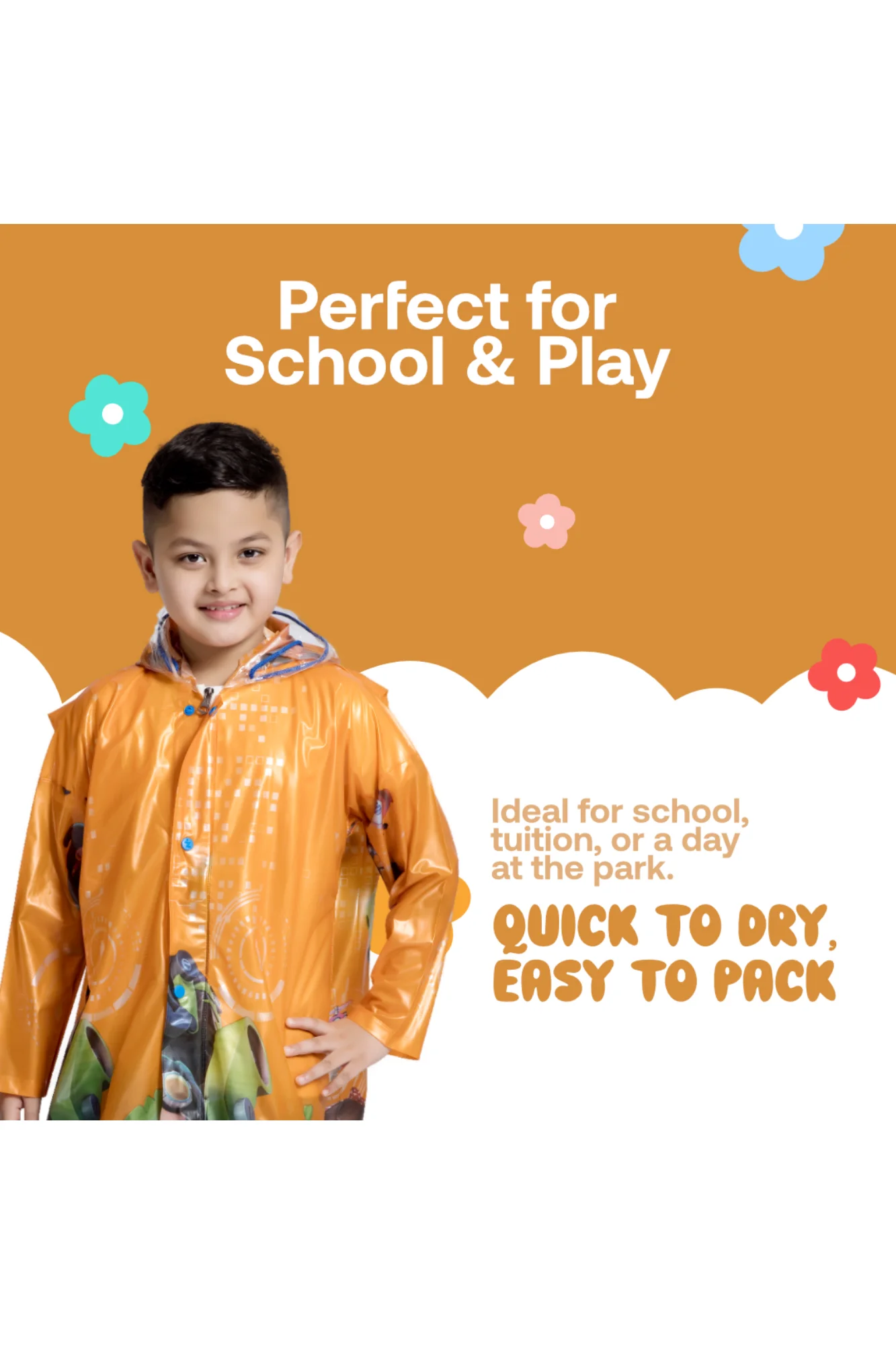 10K SUPREME Printed PVC ( Zip & Pleat ) Kids Raincoat - Image 42