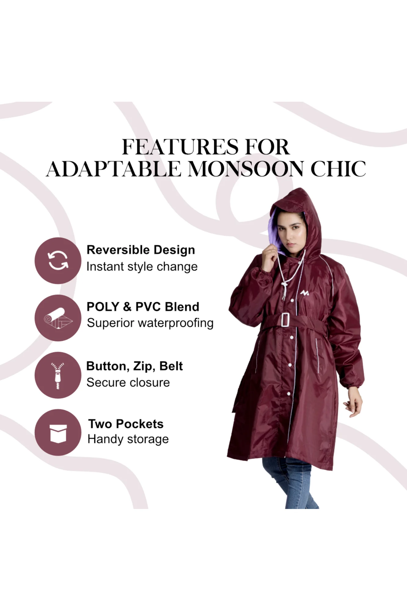 46W FEMINA Reversible Womens Short Raincoat - Image 48